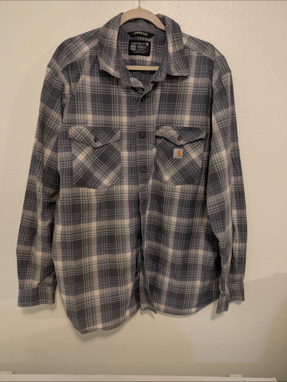 Carhartt Men’s Gray Plaid Work Shirt - Light Weight Relaxed Fit Long Sleeve